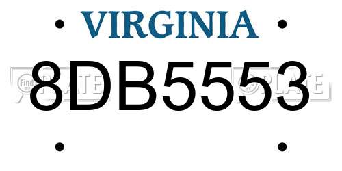 8DB5553 Virginia License Plate