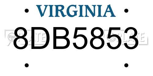 8DB5853 Virginia License Plate