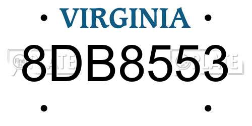 8DB8553 Virginia License Plate