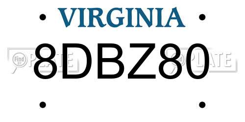 8DBZ80 Virginia License Plate