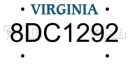 8DC1292 Virginia License Plate