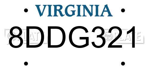 8DDG321 Virginia License Plate