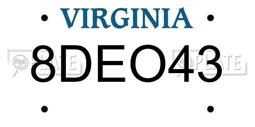 8DEO43 Virginia License Plate
