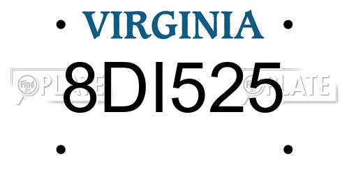 8DI525 Virginia License Plate