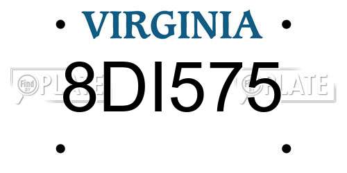 8DI575 Virginia License Plate