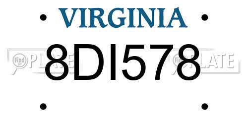 8DI578 Virginia License Plate