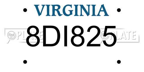 8DI825 Virginia License Plate