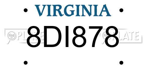 8DI878 Virginia License Plate