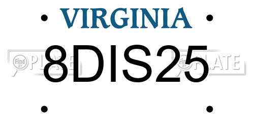 8DIS25 Virginia License Plate