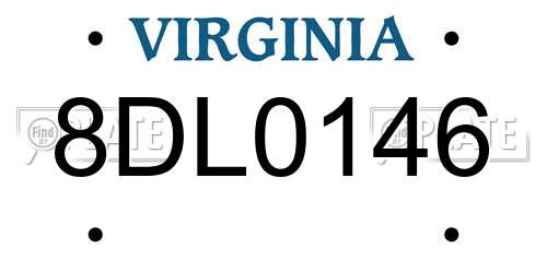 8DL0146 Virginia License Plate