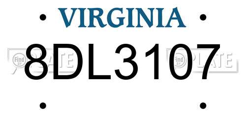 8DL3107 Virginia License Plate