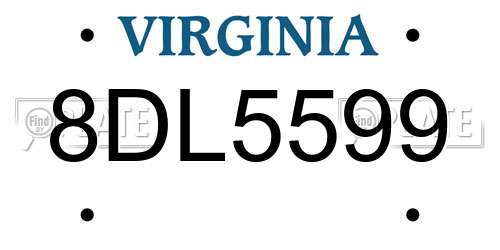 8DL5599 Virginia License Plate