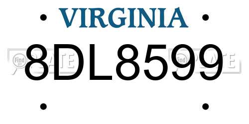 8DL8599 Virginia License Plate