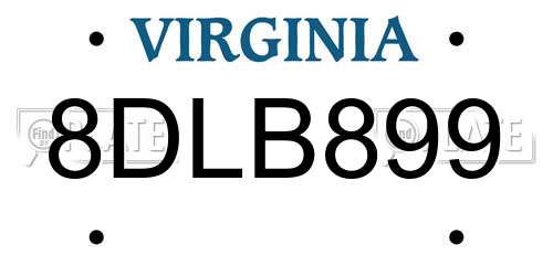8DLB899 Virginia License Plate