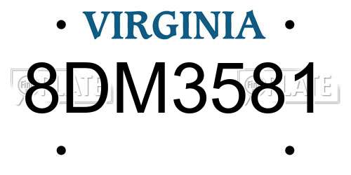 8DM3581 Virginia License Plate