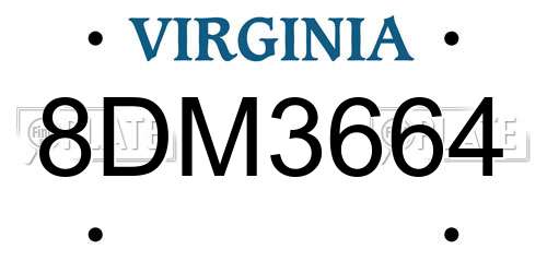 8DM3664 Virginia License Plate