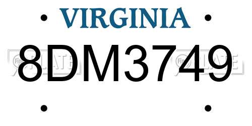 8DM3749 Virginia License Plate