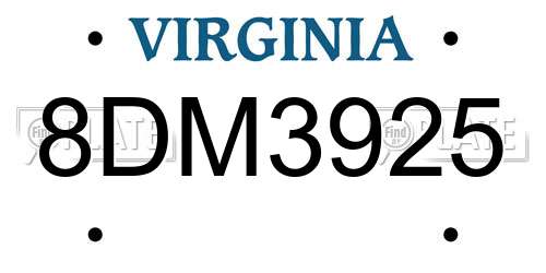8DM3925 Virginia License Plate