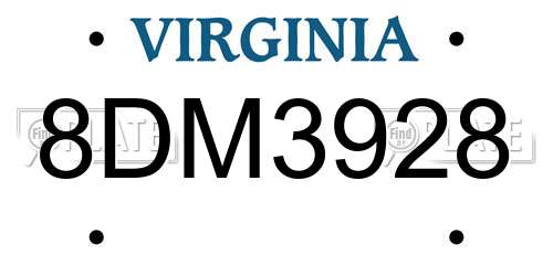 8DM3928 Virginia License Plate