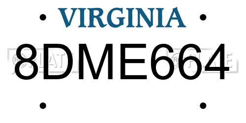 8DME664 Virginia License Plate
