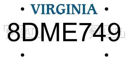 8DME749 Virginia License Plate