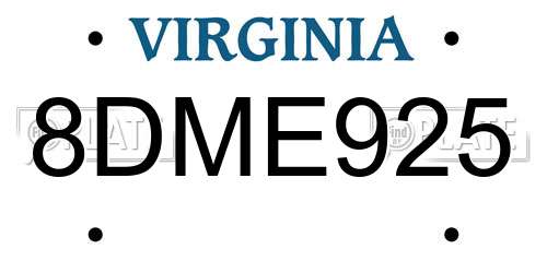 8DME925 Virginia License Plate