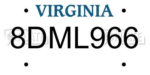 8DML966 Virginia License Plate