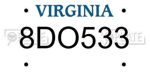 8DO533 Virginia License Plate