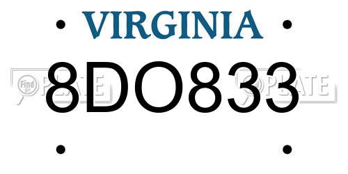 8DO833 Virginia License Plate