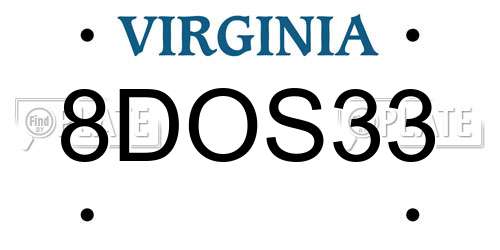 8DOS33 Virginia License Plate