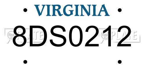 8DS0212 Virginia License Plate