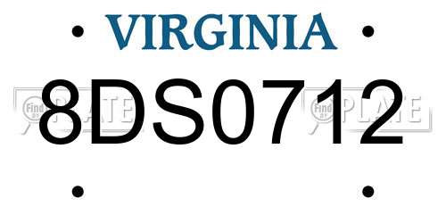 8DS0712 Virginia License Plate