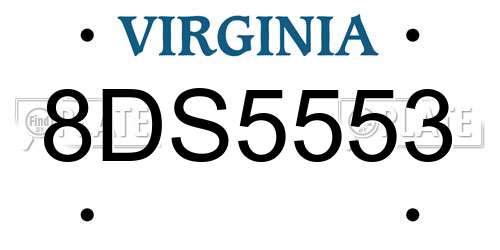 8DS5553 Virginia License Plate