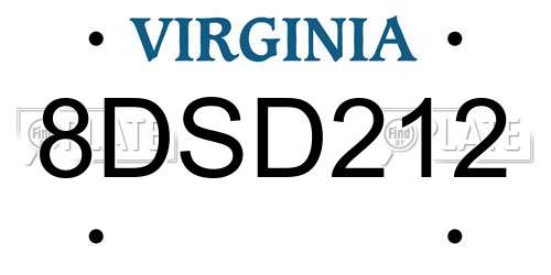 8DSD212 Virginia License Plate