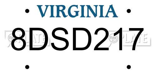 8DSD217 Virginia License Plate