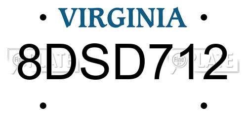 8DSD712 Virginia License Plate