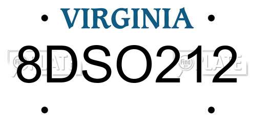 8DSO212 Virginia License Plate