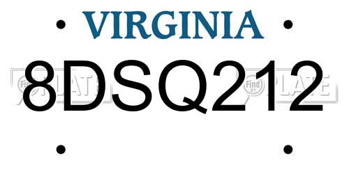 8DSQ212 Virginia License Plate