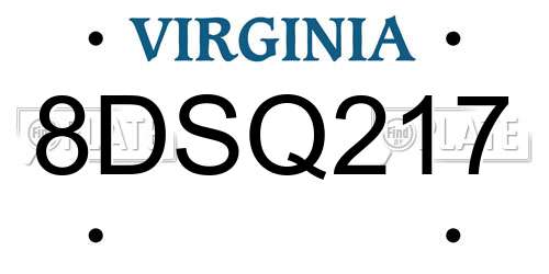 8DSQ217 Virginia License Plate