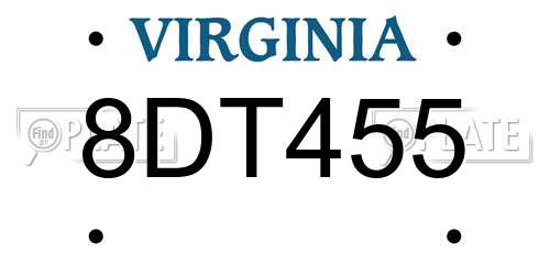 8DT455 Virginia License Plate