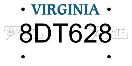 8DT628 Virginia License Plate