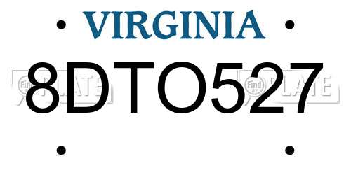 8DTO527 Virginia License Plate