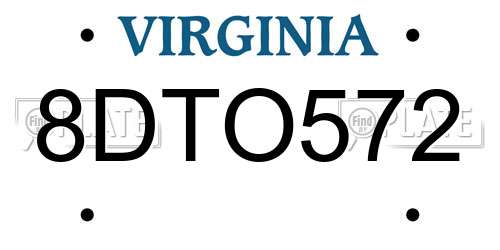 8DTO572 Virginia License Plate