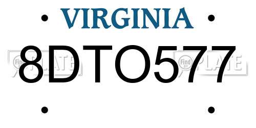 8DTO577 Virginia License Plate