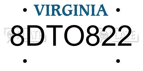 8DTO822 Virginia License Plate