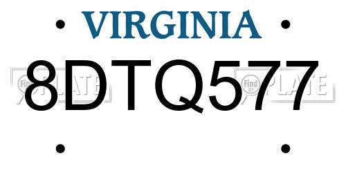 8DTQ577 Virginia License Plate