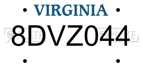 8DVZ044 Virginia License Plate