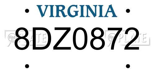 8DZ0872 Virginia License Plate