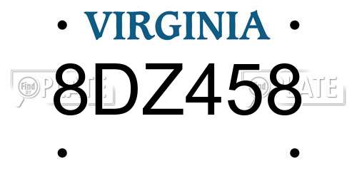 8DZ458 Virginia License Plate