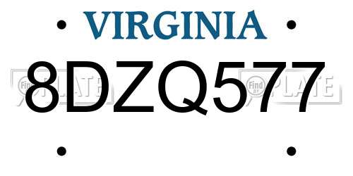 8DZQ577 Virginia License Plate